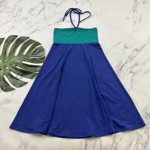Prana Womens Solana Convertible Dress Skirt Size S Blue Teal Halter Stretch
